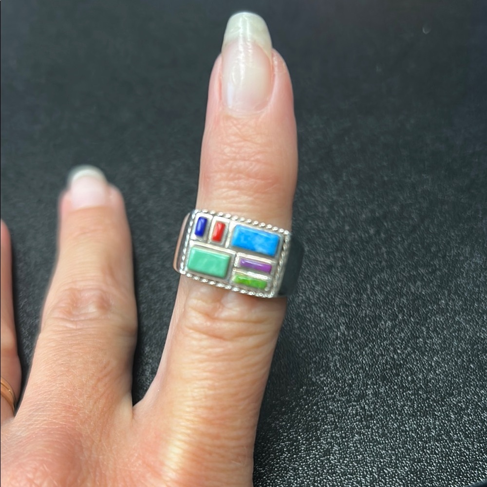 Multicolor Silver Geometric Ring - image 1